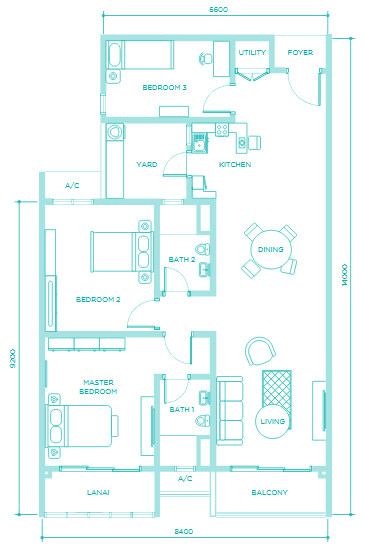 1,149 sq. ft., 3 rooms