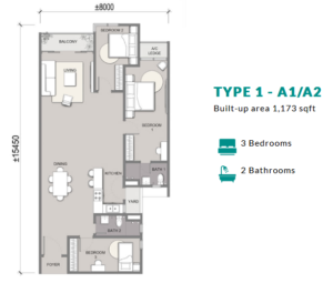 3 rooms, 2 baths