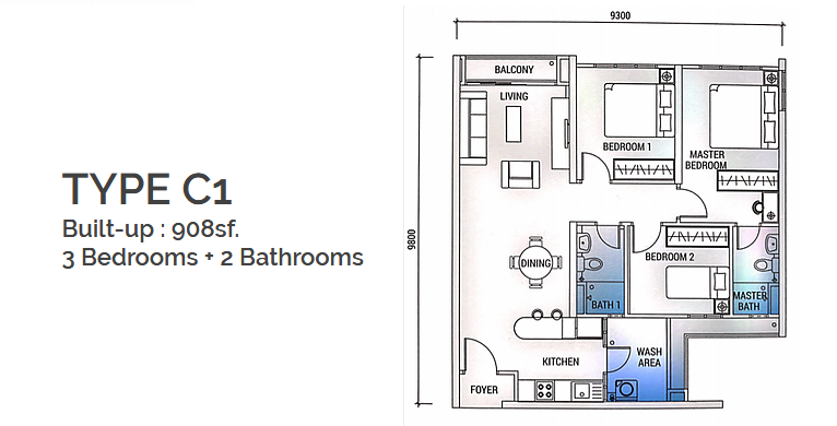 3 bedroom, 2 bathroom