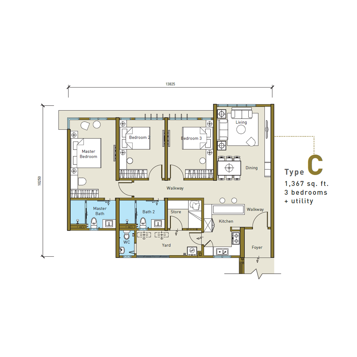 1,367 sq. ft. 3 bedroom, 1 uitilty room