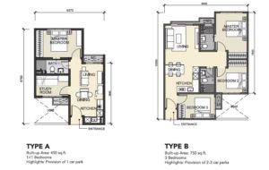 450 sq. ft, to 750 sq. ft. (2 to 3 bedrooms)