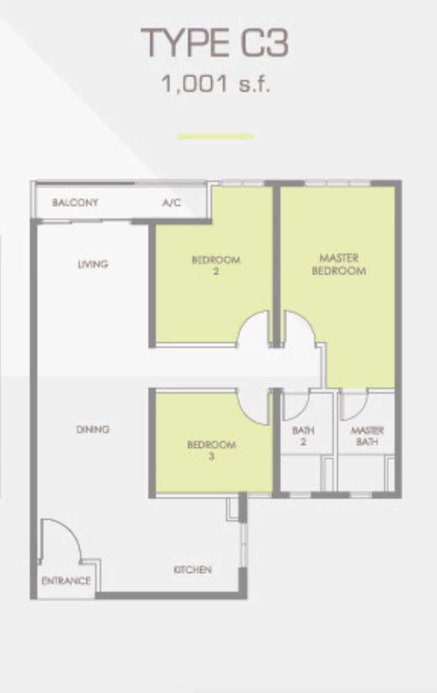 1,001 sq. ft. 3 bedrooms, 2 bathrooms