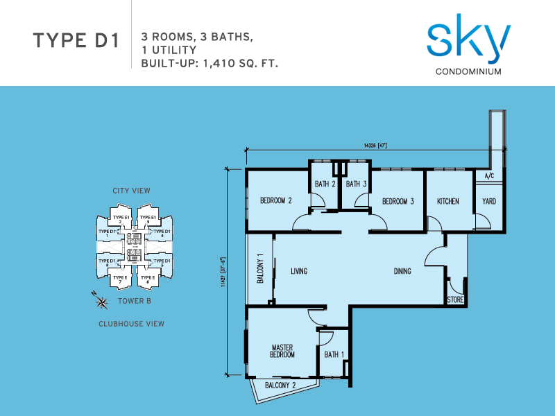 3 bedrooms, 1,410 sq ft