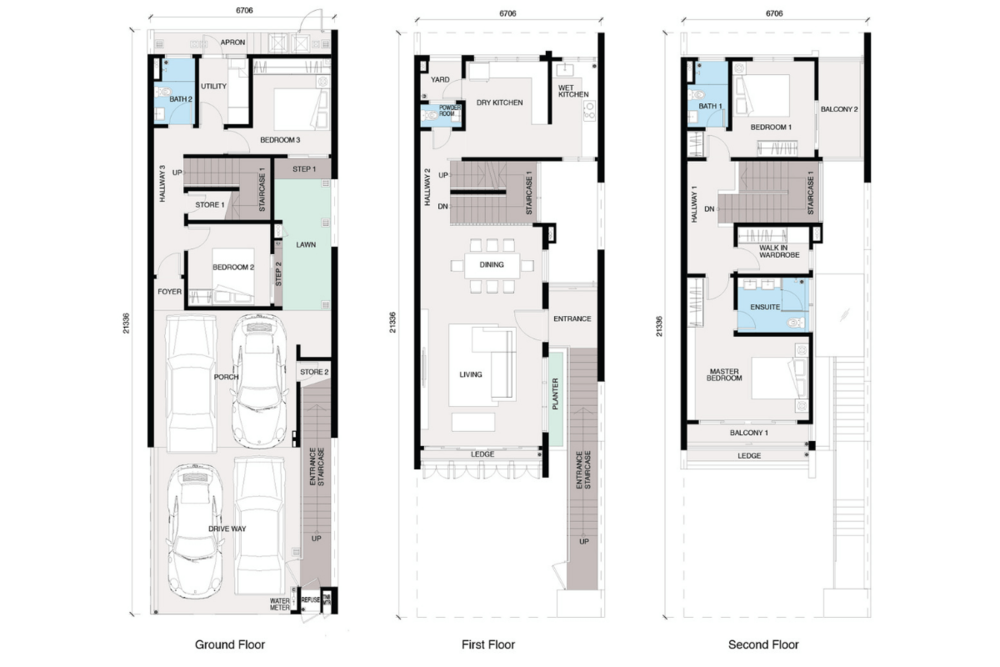3-storey Terrace House, 4 bedrooms, 3 bathrooms, built up 2,386 sq ft