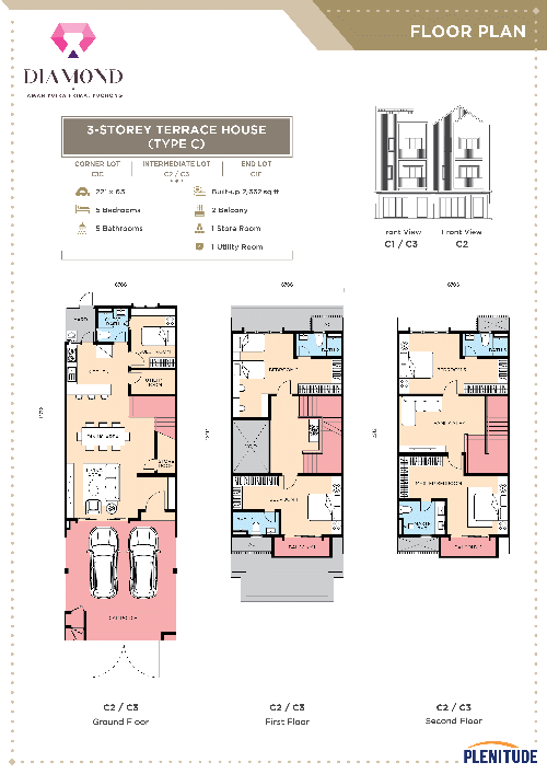 3-storey terrace house. 5 bedrooms. built-up 2,662 sq ft 