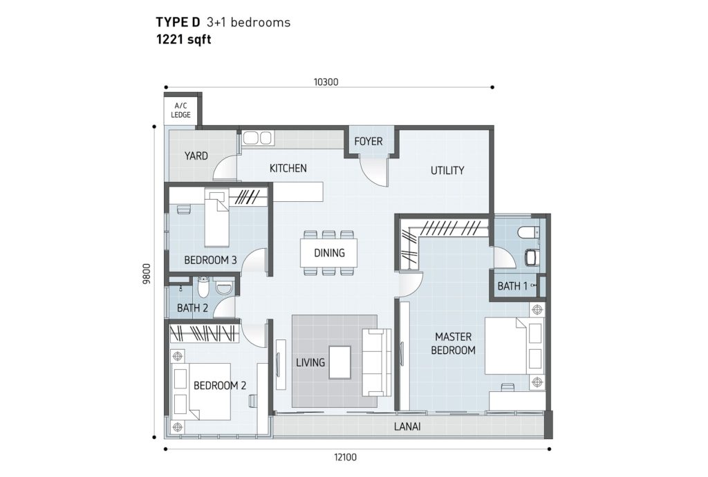 3+1 rooms condo, built up 1,221 sq ft 