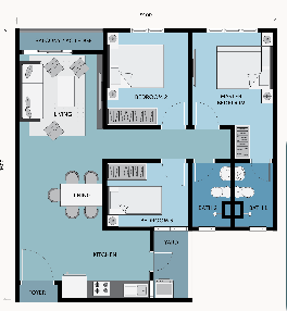 3 rooms, 2 baths - 850 sq ft