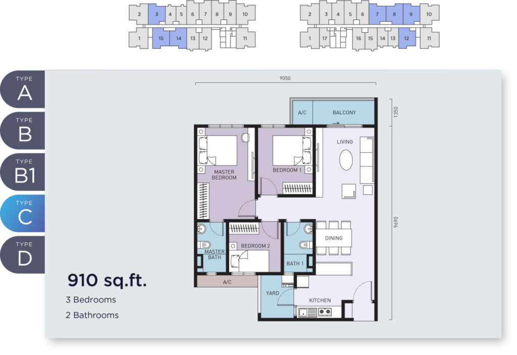 3 bedroom condominium - 910 sq ft