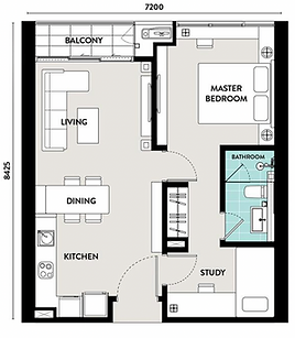 1+1 bedroom - 654 sq ft floor area
