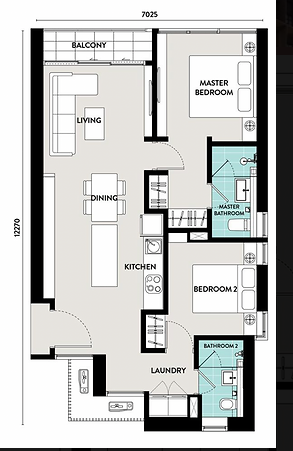 2 bedroom - 859 sq ft built up  area