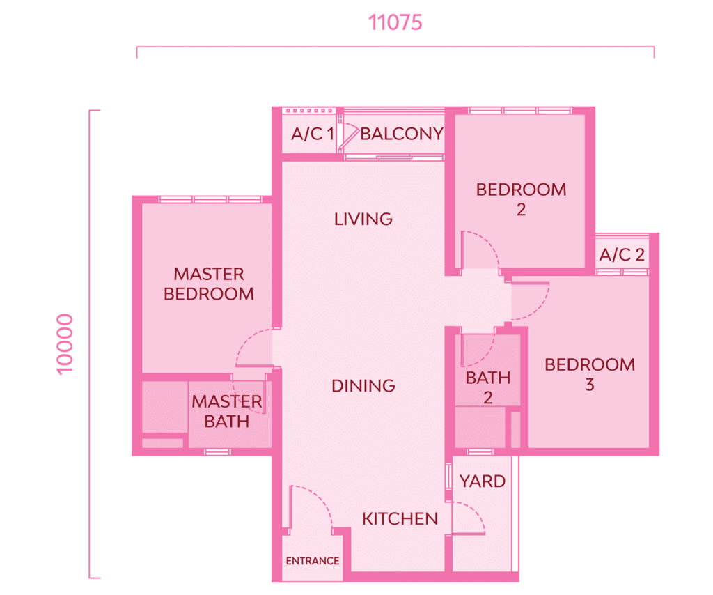 3 bedrooms - 917 sq ft 