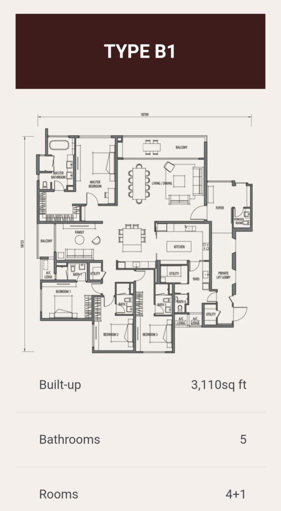 3,110 sq ft : 4+1 bedrooms