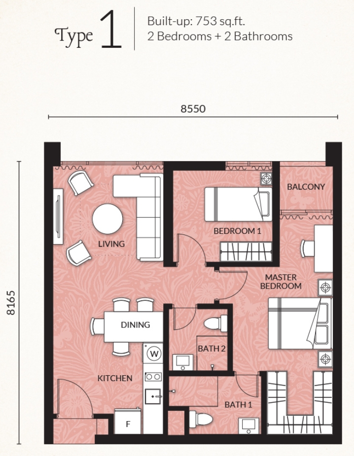 2 bedroom condominium - 753 sq ft
