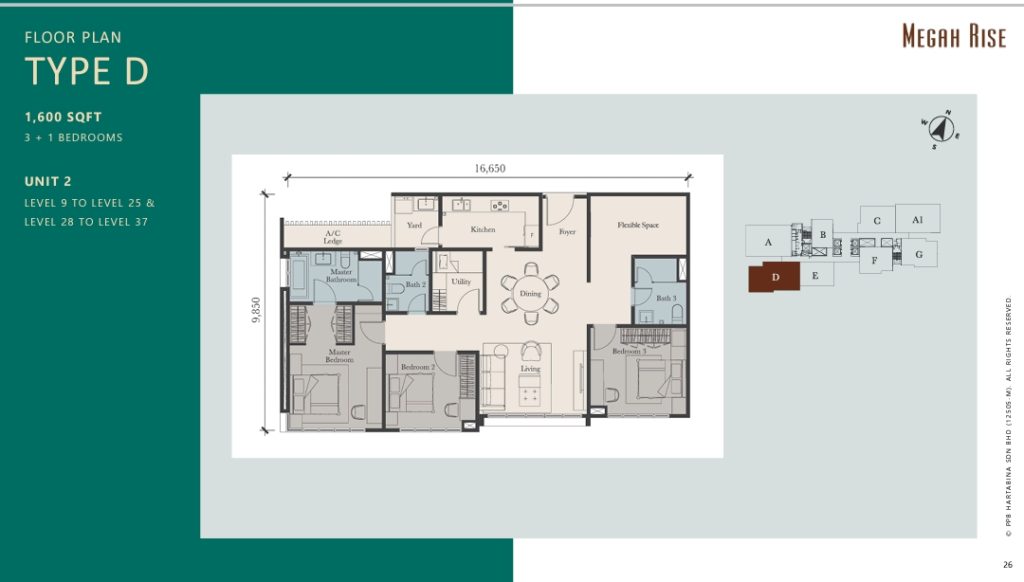 1600 sq ft : 3+1 rooms layout