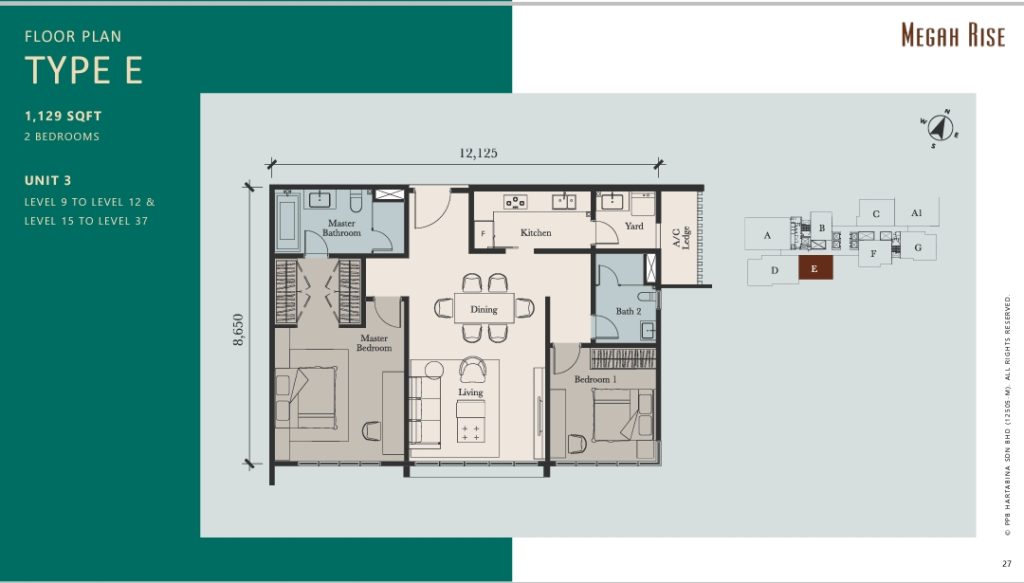 1129 sq ft : 2 rooms layout