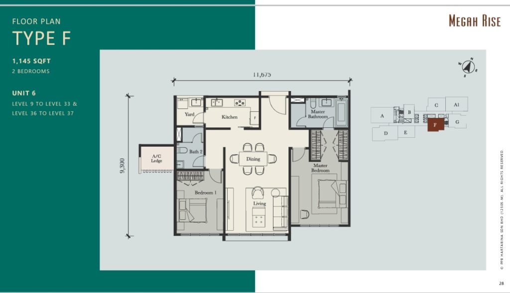 1145 sq ft : 2 rooms layout