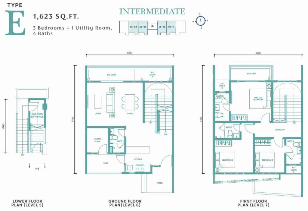 3 bedrooms + 1 utility room, 4 bathrooms - 1,623 sq ft