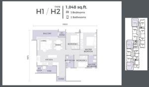 3 bedroom unit - 1,048 sq ft