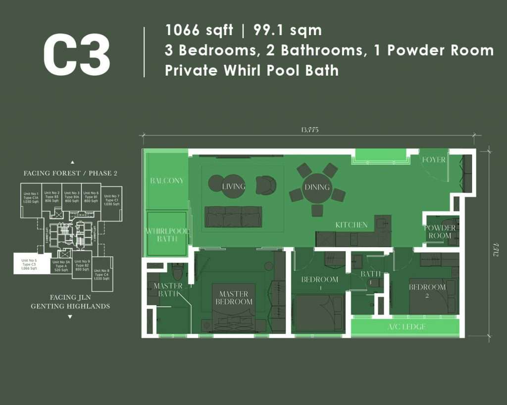 3 bedrooms, 2 bathrooms, 1 powder room - 1,060 sq ft