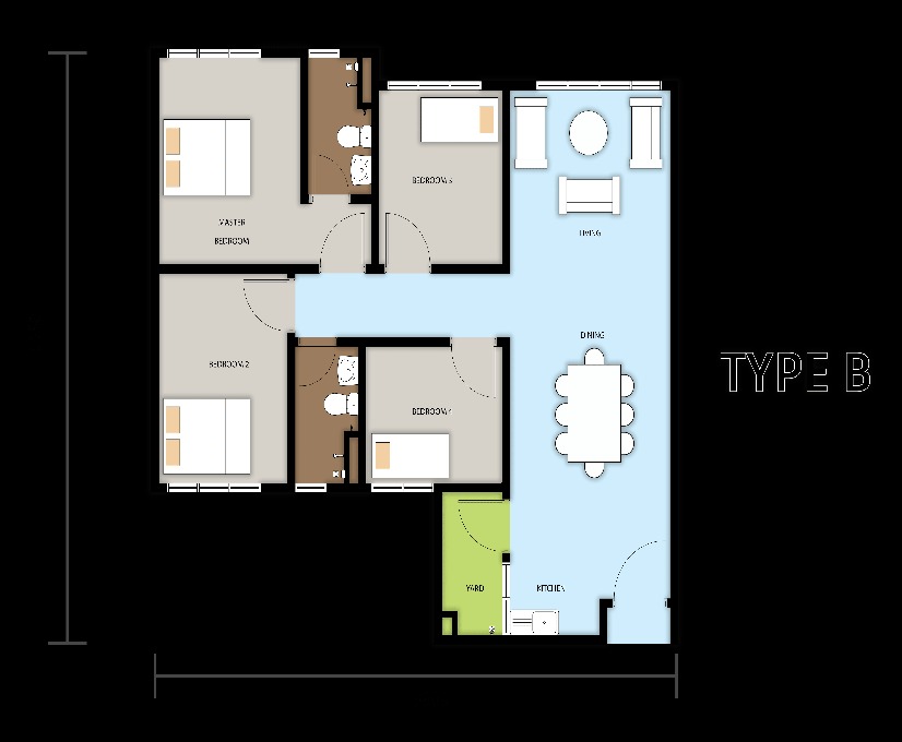 4 bedrooms, 2 bathrooms - 850 sq ft
