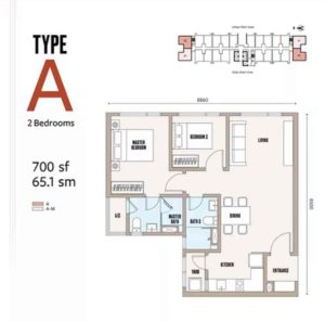 2 rooms, 2 baths unit - 700 sq ft