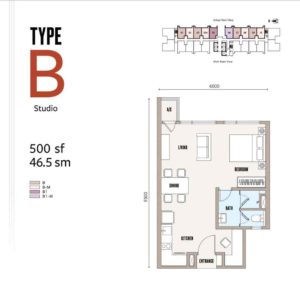 Studio, 1 bath unit - 500 sq ft