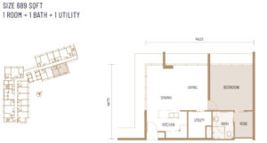 1 room, 1 bath , 1 utility - 689 sq ft Suite