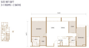 2+1 rooms, 2 baths - 997 sq ft Suite