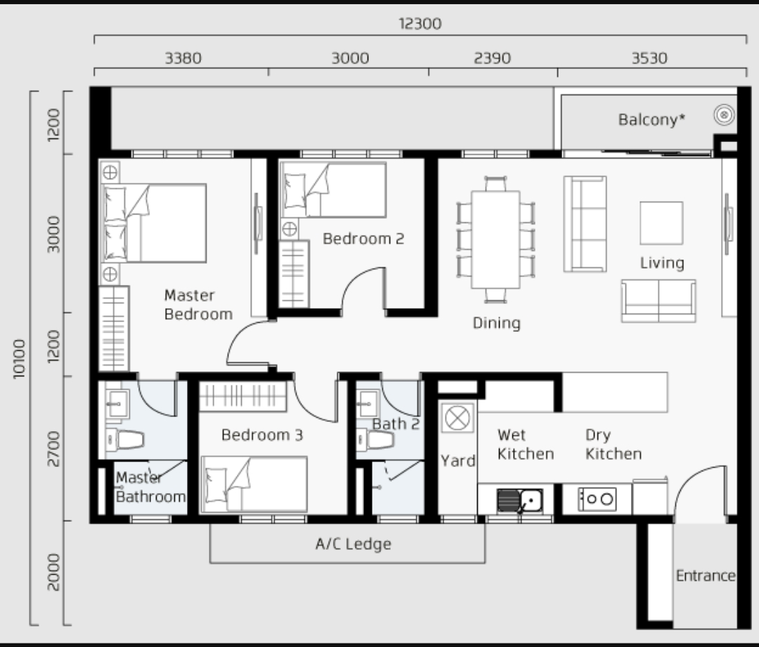 3 bedrooms, 2 bathrooms - 1,030 sq ft 