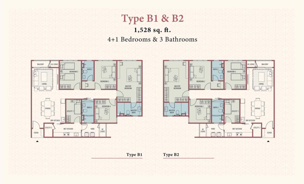 4 bedrooms & 3 bathrooms with built up 1,528 sq ft