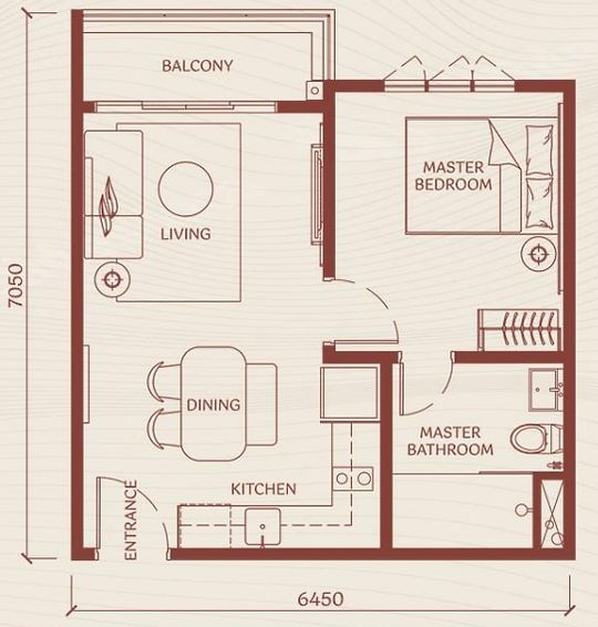 454 sq ft with 1 room & 1 bath 