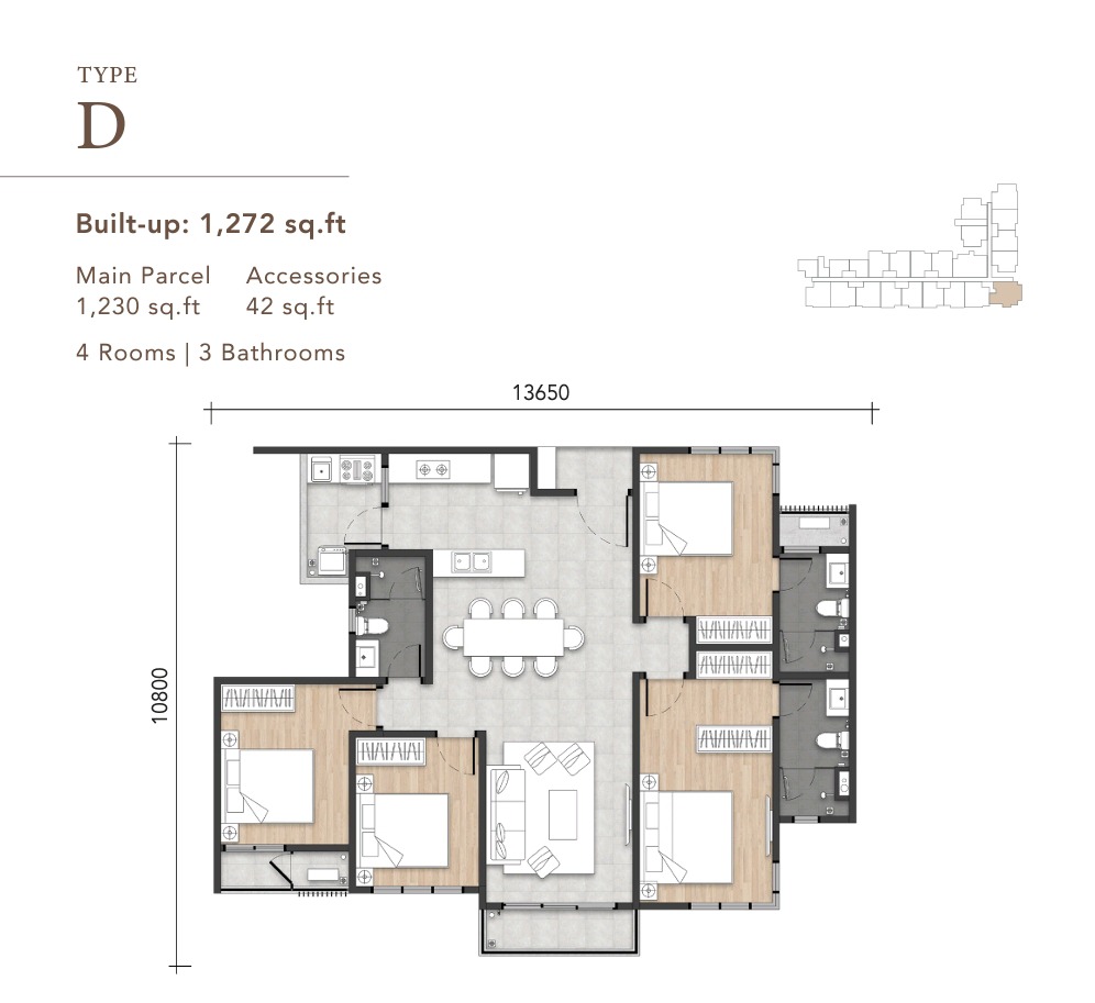 Amara Residences unit built-up 1,272 sq ft with 4 bedrooms, 3 bathrooms 