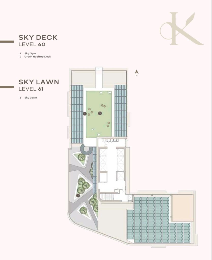 Khaya Residences rooftop facilities at Level 60 & 61 include sky gymnasium, sky lawn and green rooftop deck 